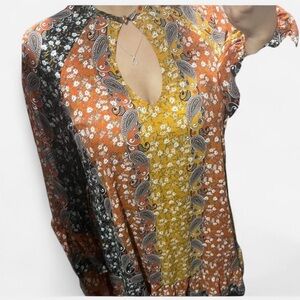 Shyanne Mixed Paisley & Floral Keyhole Tunic - Orange, Mustard, Black